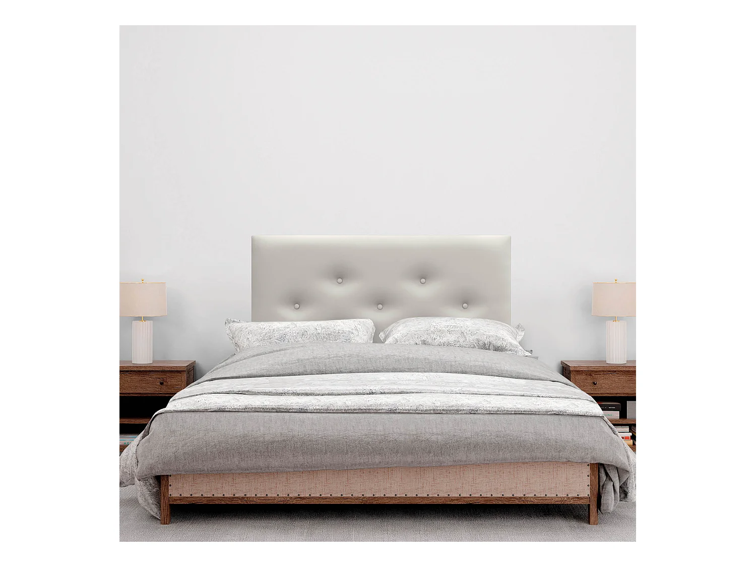 DHOME Tête de lit en simili cuir avec 3 rangées de boutons entrelacés Tête de lit rembourrée pour lit de luxe (Blanc, 95cm)
