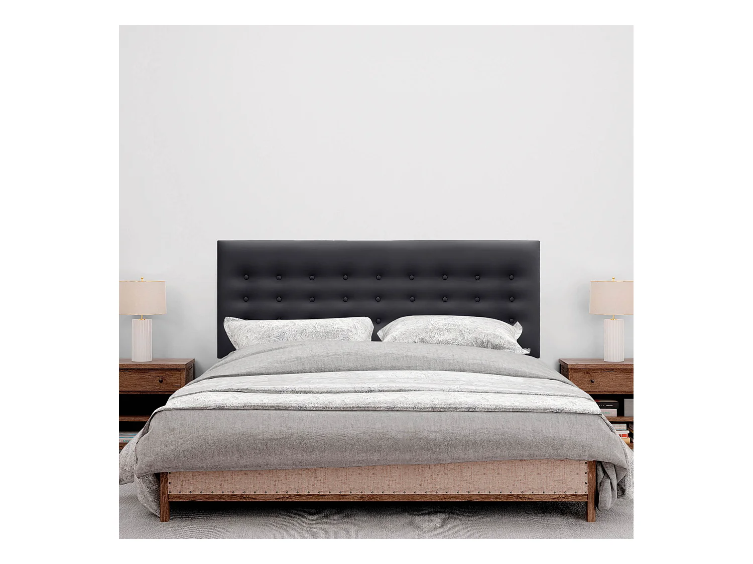 DHOME Testiera in Ecopelle con 3 File di Bottoni Testiera Imbottita Letto di Lusso (Nero, 150cm)