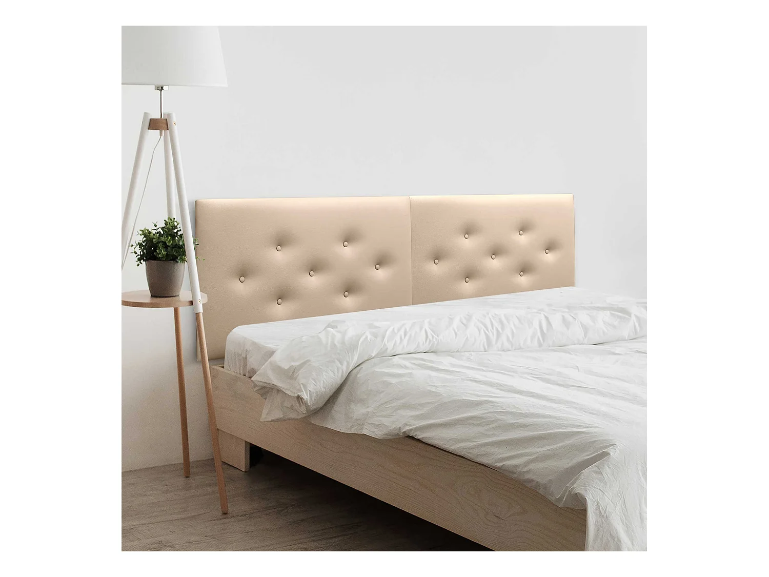 DHOME Tête de Lit en Similicuir avec 3 Rangées de Boutons Entrelacées Tête de Lit Rembourrée de Luxe (Champagne, 220cm (2 pièces))