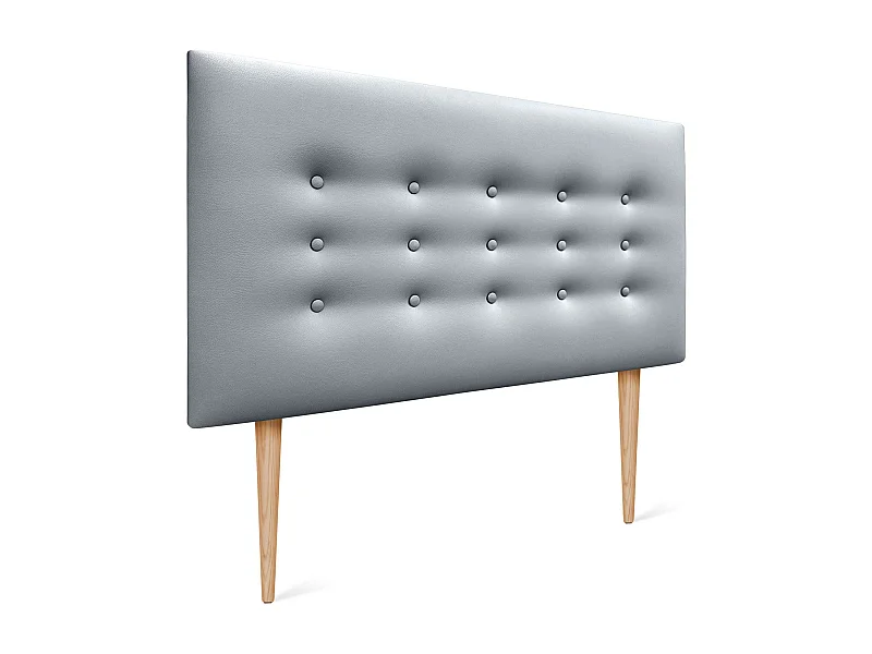 DHOME Tête de lit en simili cuir avec 3 rangées de boutons Tête de lit rembourrée pour lit de luxe (Argent, 95cm)