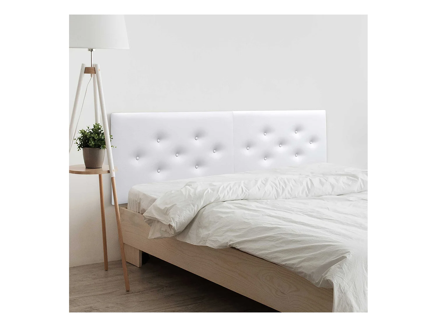 DHOME Tête de Lit en Similicuir avec 3 Rangées de Boutons Entrelacées Tête de Lit Rembourrée de Luxe (Blanc, 210cm (2 pièces))