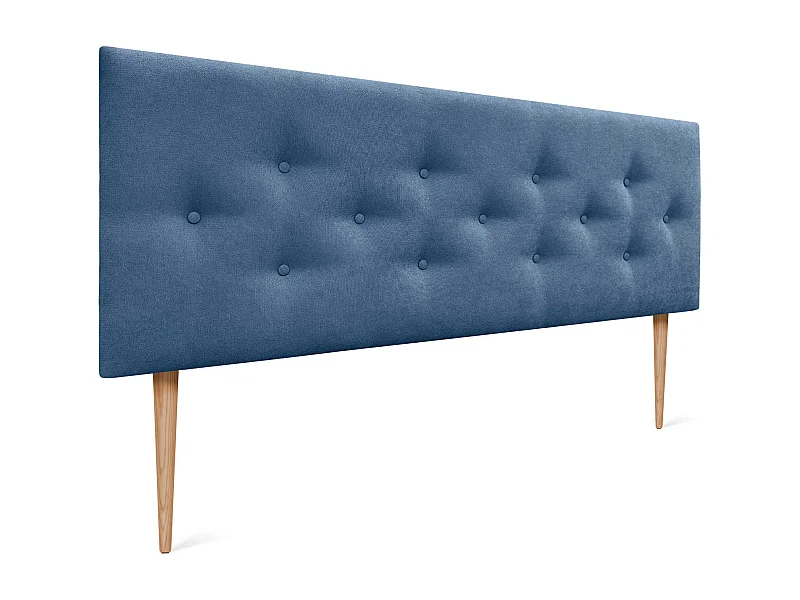 DHOME Hoofdbord van ACUALINE-stof met 3 verspringende rijen knopen en poten, luxe gestoffeerd bedhoofdbord (Blauw, 135cm)
