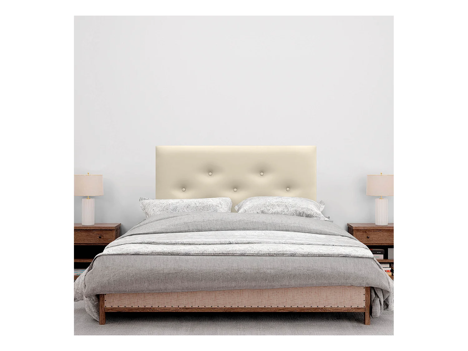 DHOME Tête de lit en simili cuir avec 3 rangées de boutons entrelacés Tête de lit rembourrée pour lit de luxe (Vanille, 105cm)