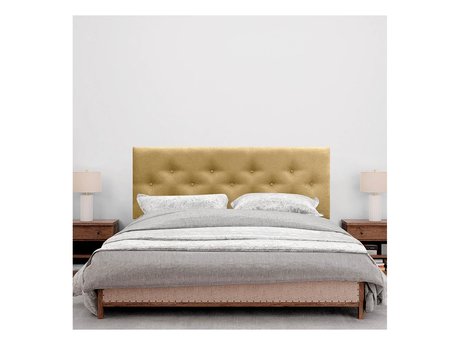 DHOME Tête de Lit en Tissu ACUALINE avec 3 Rangées Entrelacées de Boutons et Pieds Tête de Lit Capitonnée de Luxe(Moutarde, 160cm)