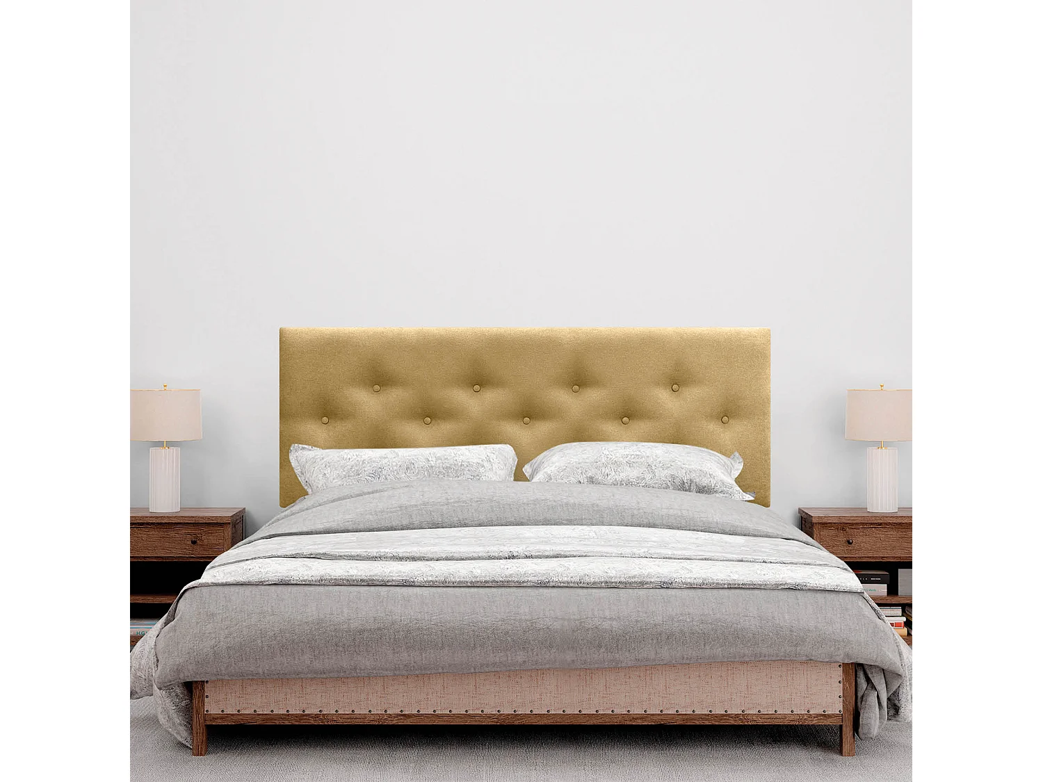 DHOME Tête de Lit en Tissu ACUALINE avec 3 Rangées Entrelacées de Boutons et Pieds Tête de Lit Capitonnée de Luxe(Moutarde, 160cm)