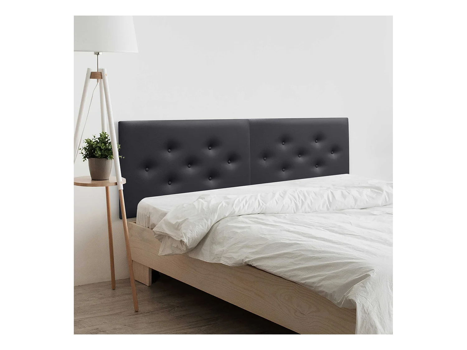 DHOME Tête de Lit en Similicuir avec 3 Rangées de Boutons Entrelacées Tête de Lit Rembourrée de Luxe (Noir, 180cm (2 pièces))