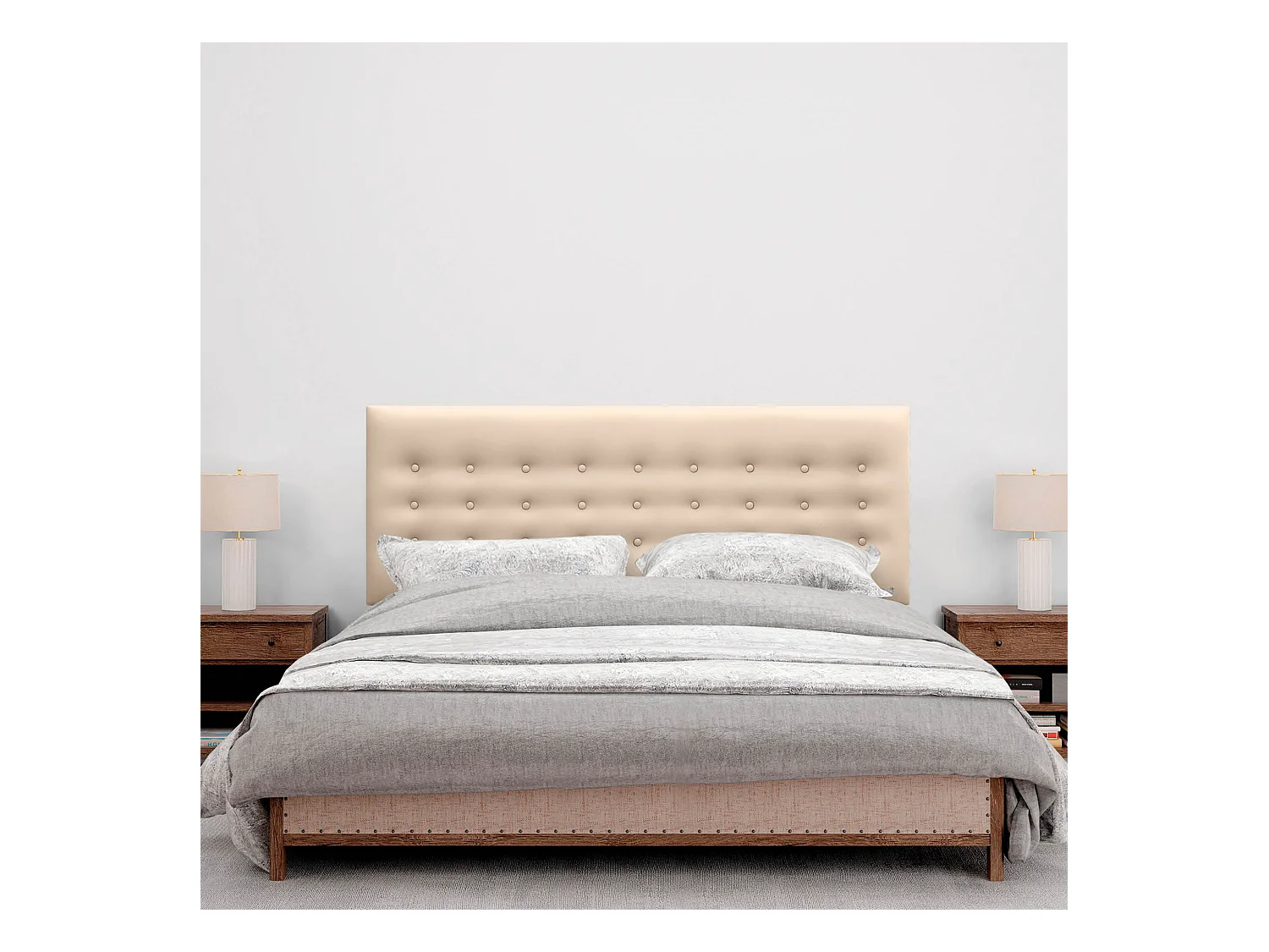 DHOME Testiera in ecopelle con 3 file di bottoni Testiera imbottita per letto di lusso (Champagne, 160cm)