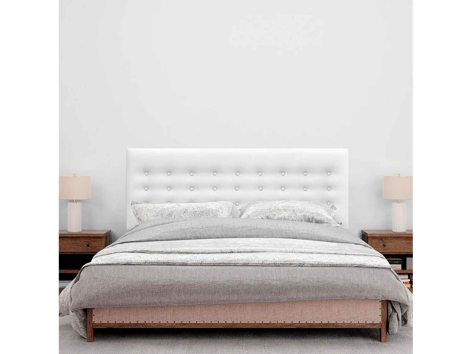 DHOME Testiera in ecopelle con 3 file di bottoni Testiera imbottita per letto di lusso (Bianco, 145cm)