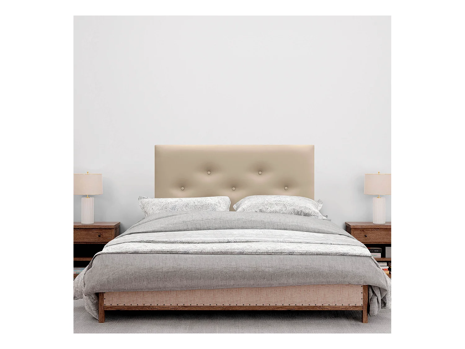DHOME Tête de lit en simili cuir avec 3 rangées de boutons entrelacés Tête de lit rembourrée pour lit de luxe (Beige, 105cm)