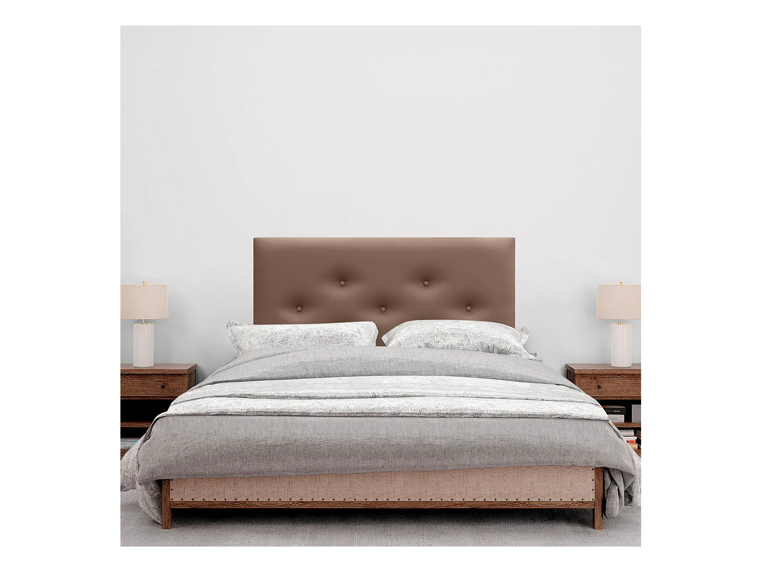 DHOME Tête de Lit en Similicuir avec 3 Rangées de Boutons Entrelacées Tête de Lit Rembourrée de Luxe (Beige, 95cm)