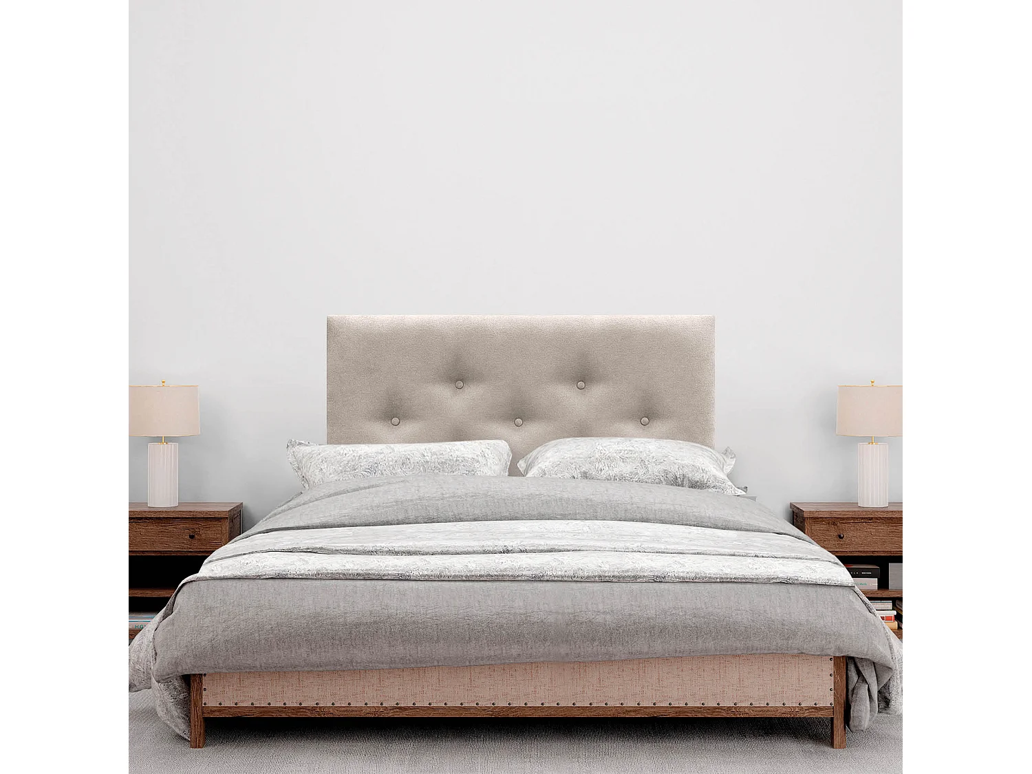 DHOME Tête de Lit en Tissu ACUALINE avec 3 Rangées Entrelacées de Boutons et Pieds Tête de Lit Capitonnée de Luxe(Beige, 105cm)