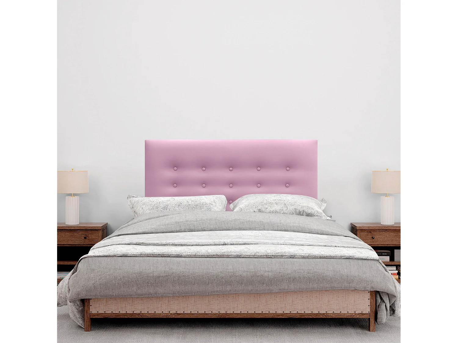 DHOME Kopfteil de Kunstleder mit 3 Knopfreihen und Beinen gepolstertes luxuriöses Bettkopfteil (Rosa, 95cm)