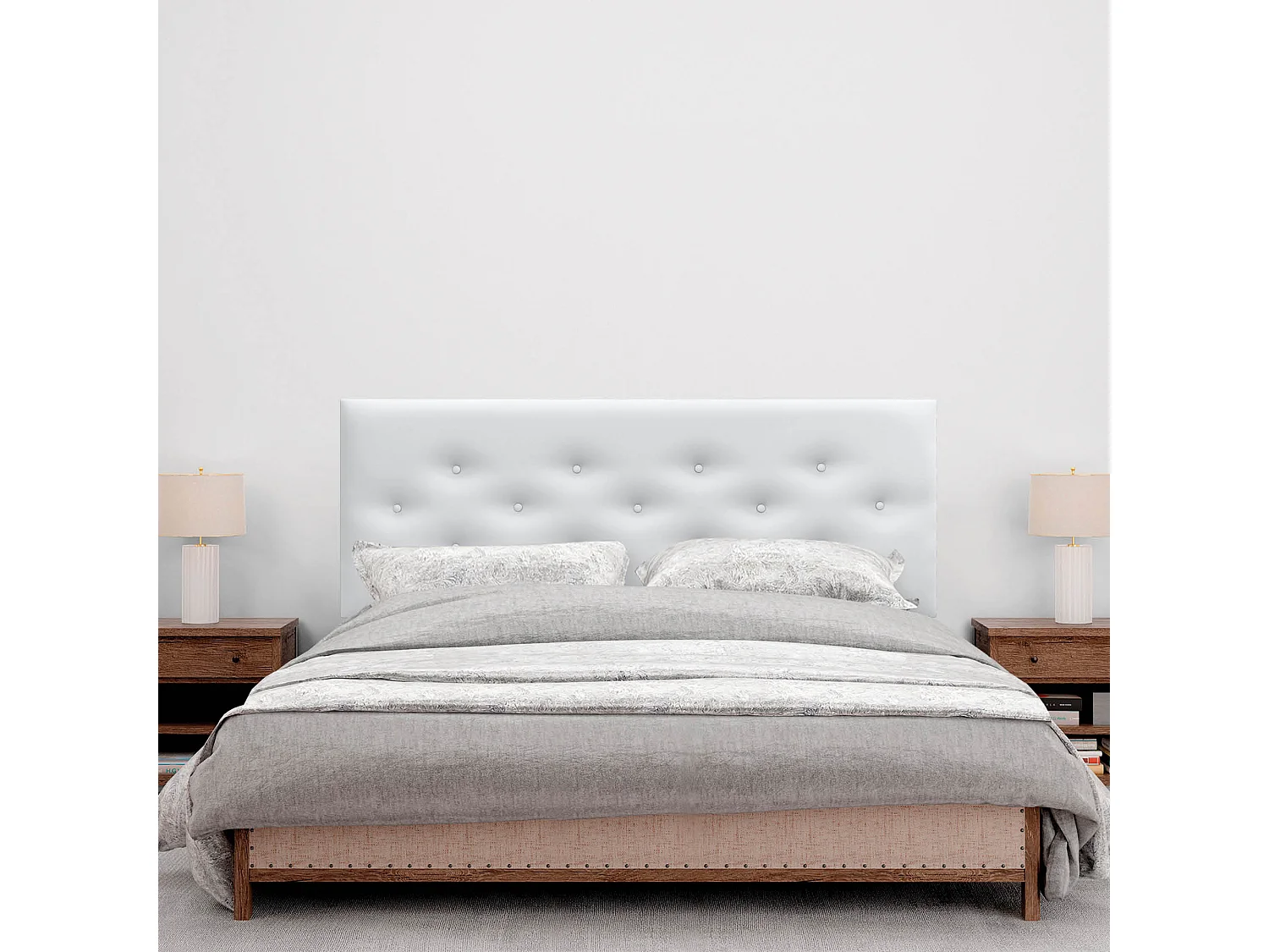 DHOME Testiera in ecopelle con 3 file di bottoni intrecciati Testiera imbottita per letto di lusso (Bianco, 145cm)