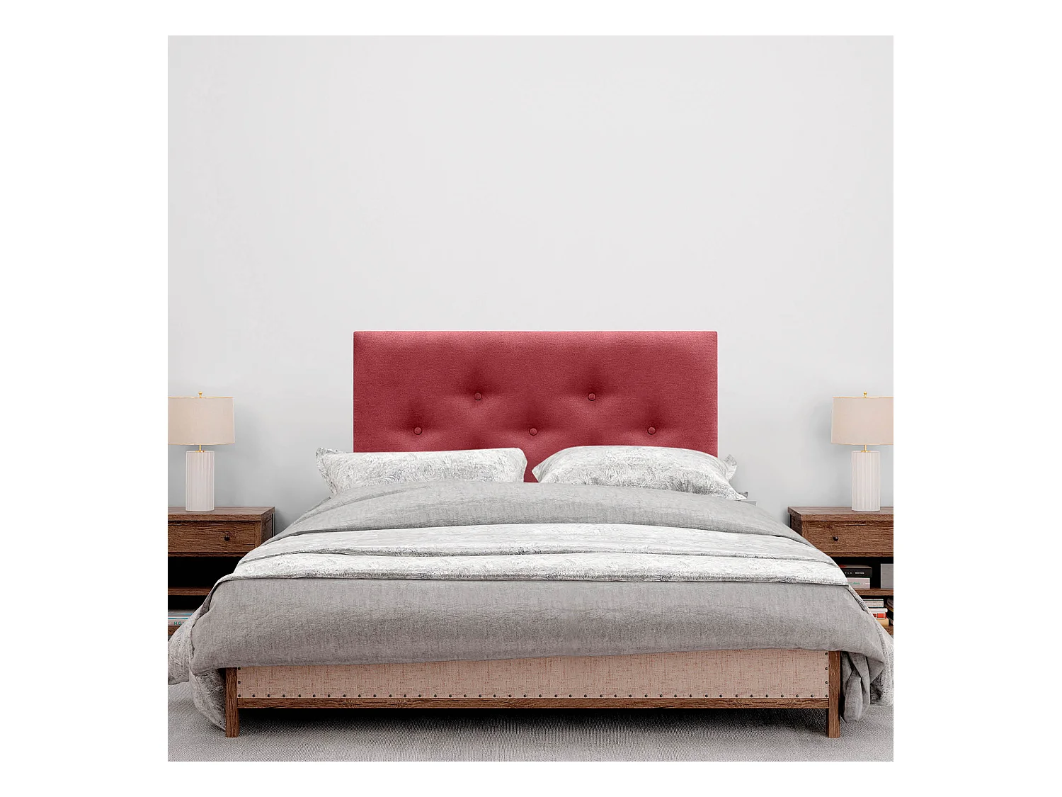 DHOME Tête de Lit en Tissu ACUALINE avec 3 Rangées Entrelacées de Boutons et Pieds Tête de Lit Capitonnée de Luxe(Rouge, 95cm)