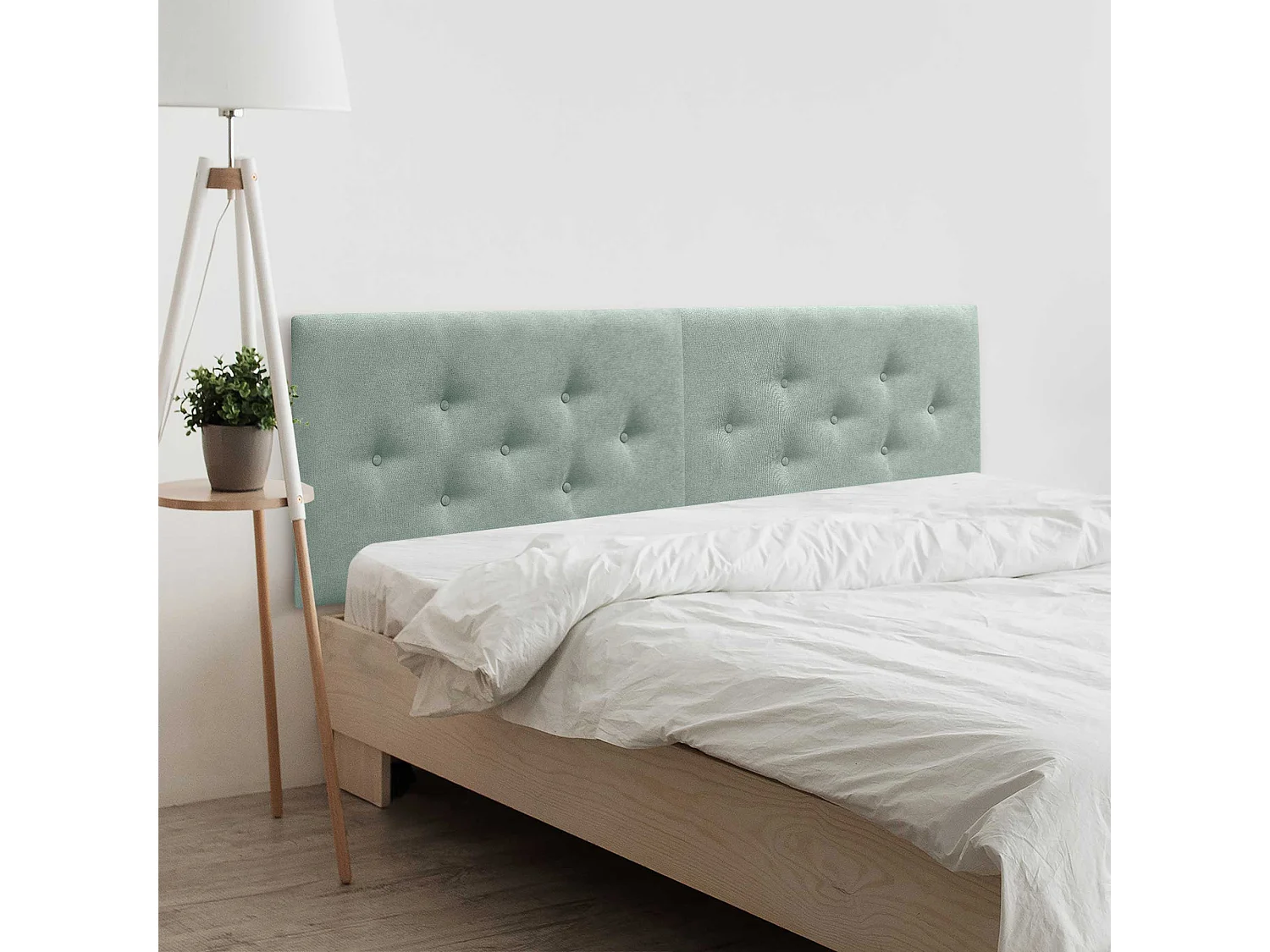 DHOME Tête de Lit en Tissu ACUALINE avec 3 Rangées Entrelacées de Boutons Tête de Lit Capitonnée de Luxe(Vert d’eau, 160cm (2 pièces))