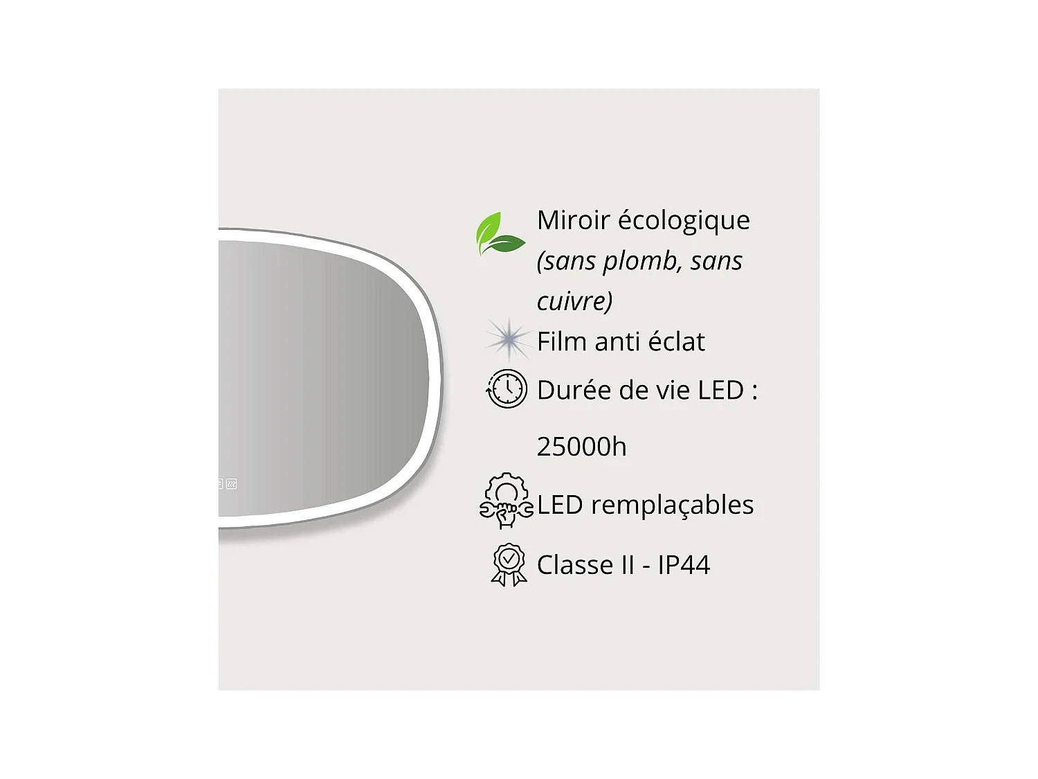 Organischer LED-Spiegel 80x120cm mit Hintergrundbeleuchtung VELORE