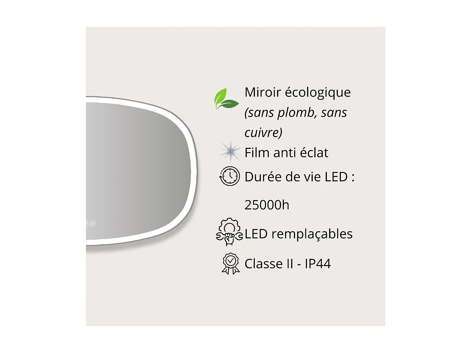 Specchio LED organico 80x120cm con retroilluminazione VELORE