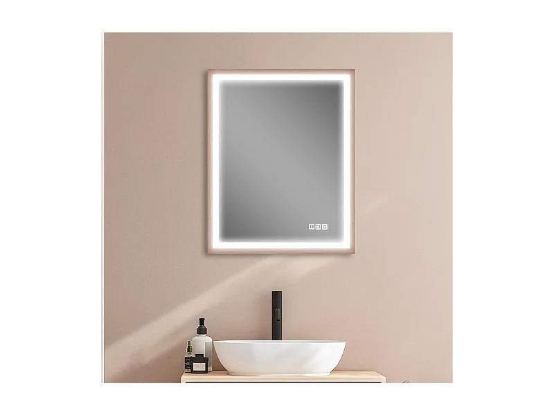 Espejo LED rectangular 75x60cm con marco de madera GLIMMA