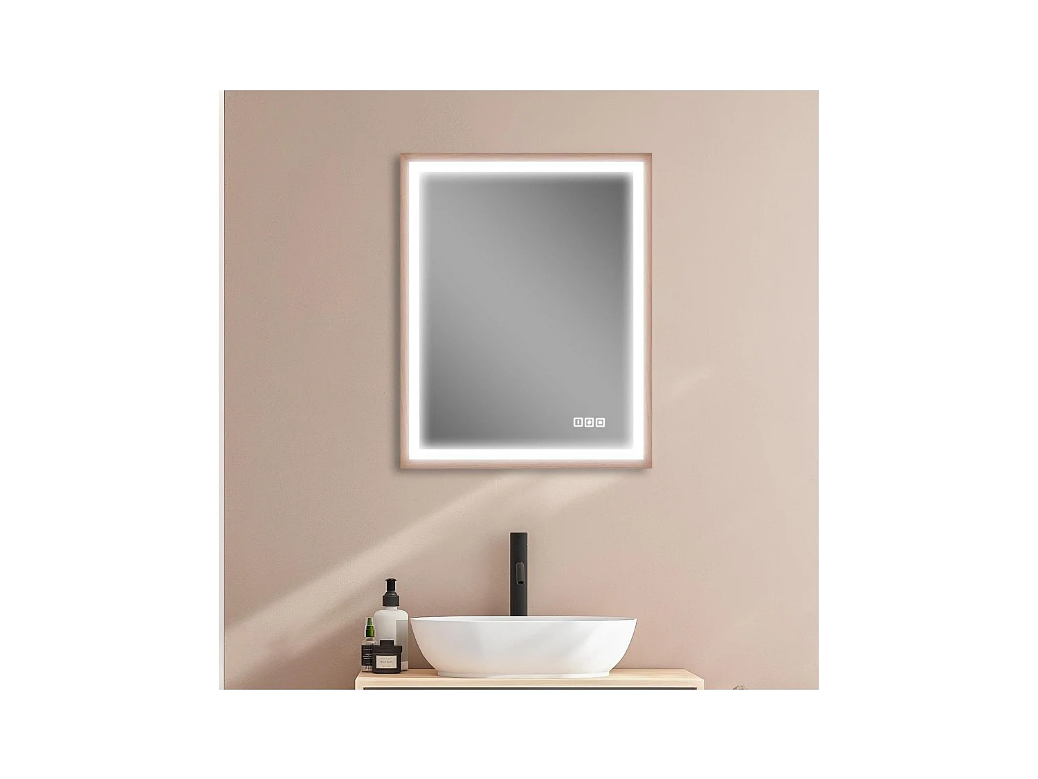 Miroir LED rectangulaire 75x60cm avec cadre en bois