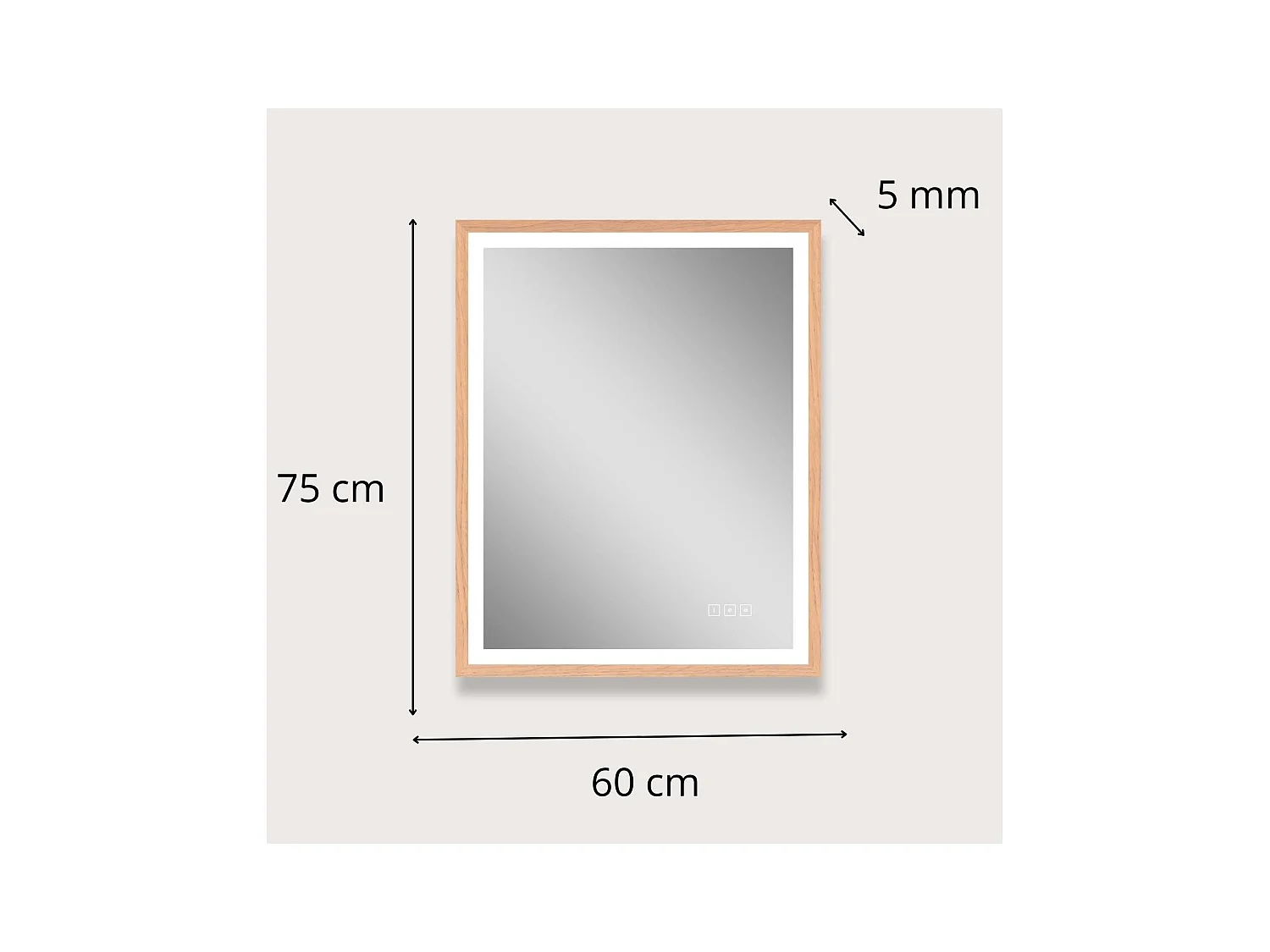 Miroir LED rectangulaire 75x60cm avec cadre en bois