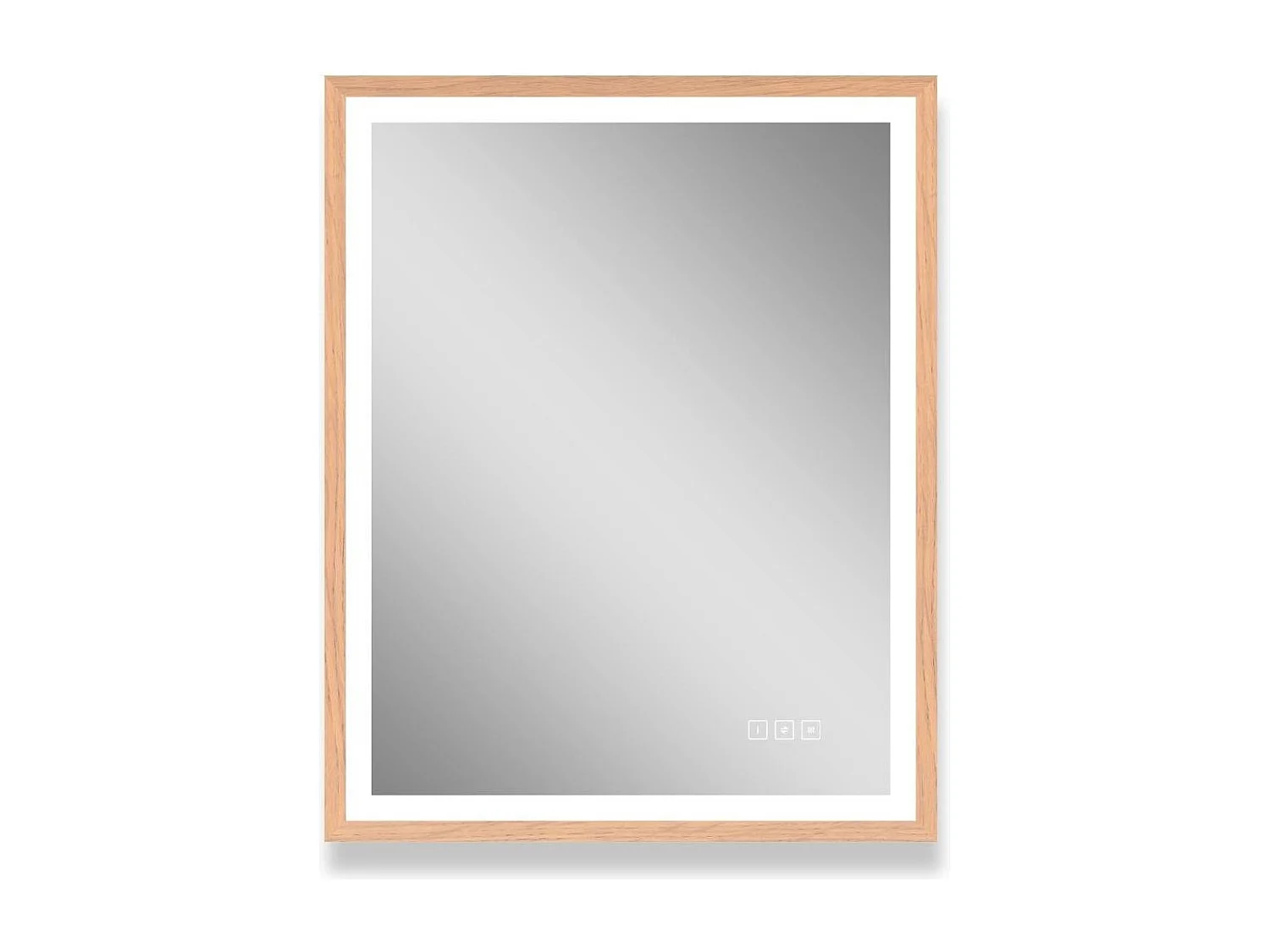 Rechthoekige LED-spiegel 75x60cm met houten lijst GLIMMA