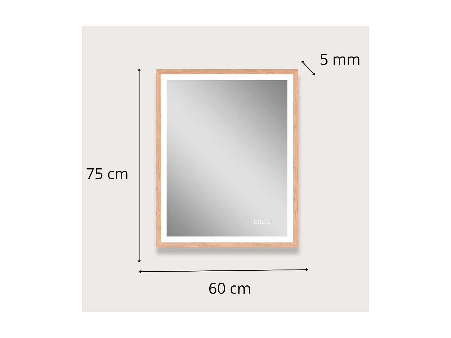 Specchio rettangolare LED 75x60cm con cornice in legno GLIMMA
