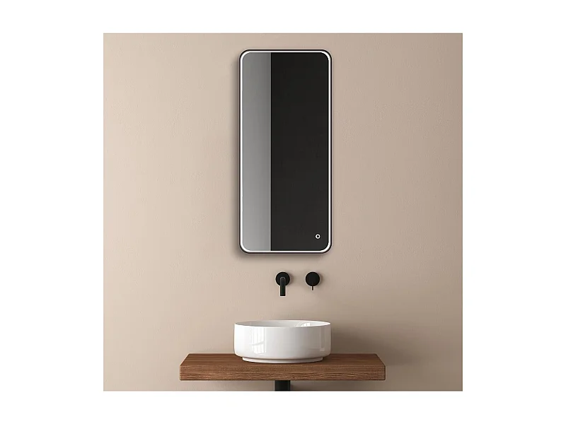 Specchio rettangolare LED 90x40cm con cornice in alluminio nero NEBIA