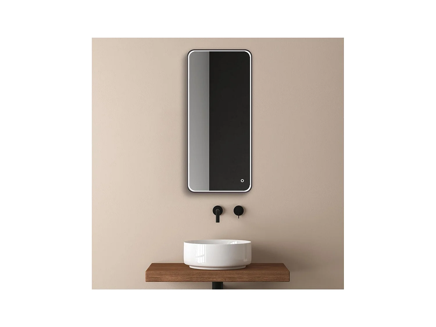 Rechteckiger LED-Spiegel 90x40cm mit schwarzem Aluminiumrahmen NEBIA