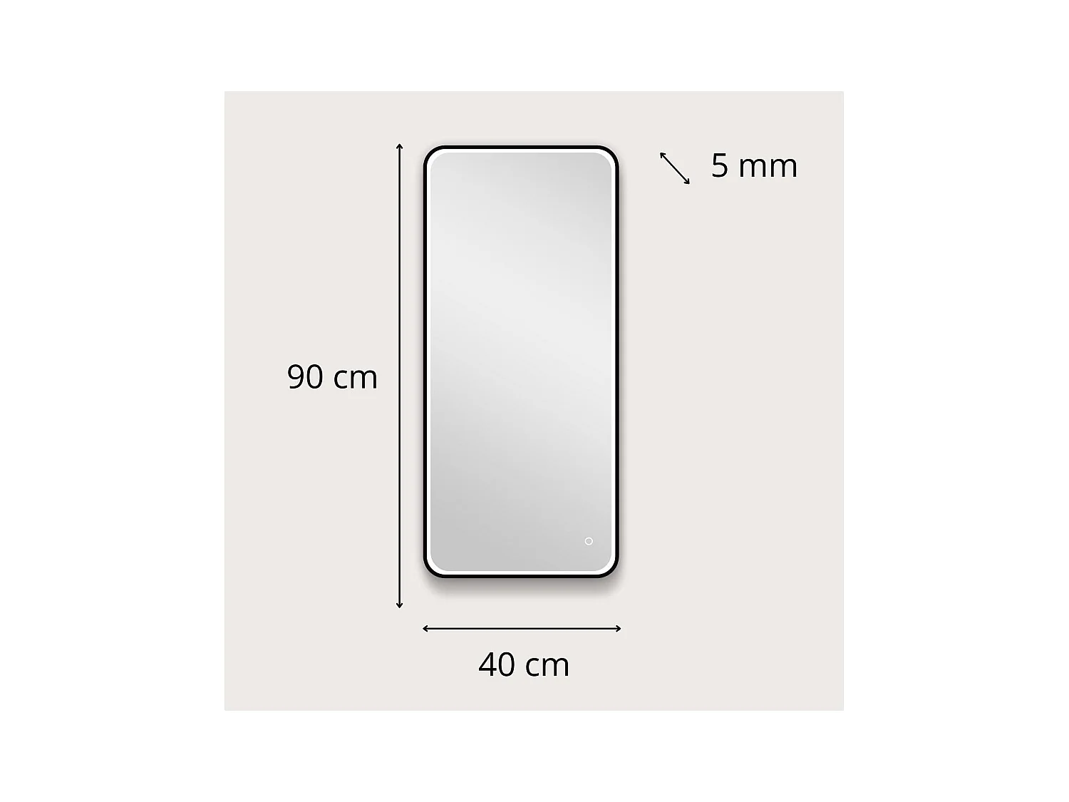 Rechteckiger LED-Spiegel 90x40cm mit schwarzem Aluminiumrahmen NEBIA