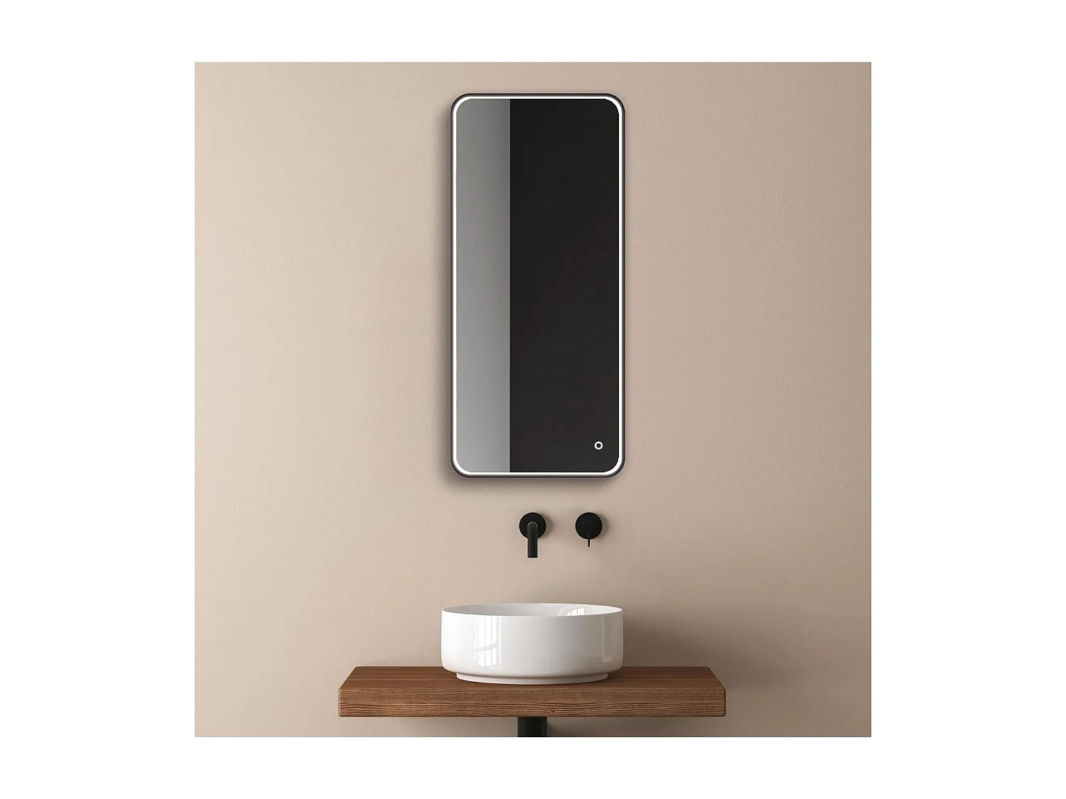 Rechthoekige LED-spiegel 90x40cm met zwart aluminium frame NEBIA