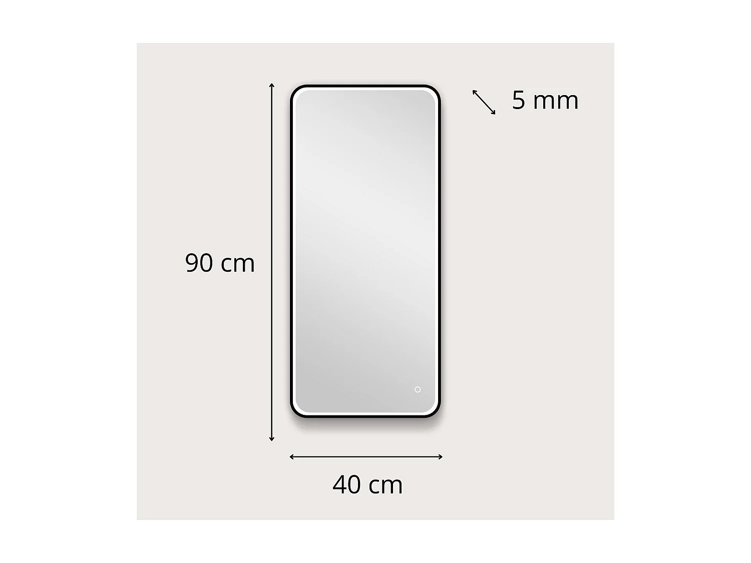 Rechthoekige LED-spiegel 90x40cm met zwart aluminium frame NEBIA