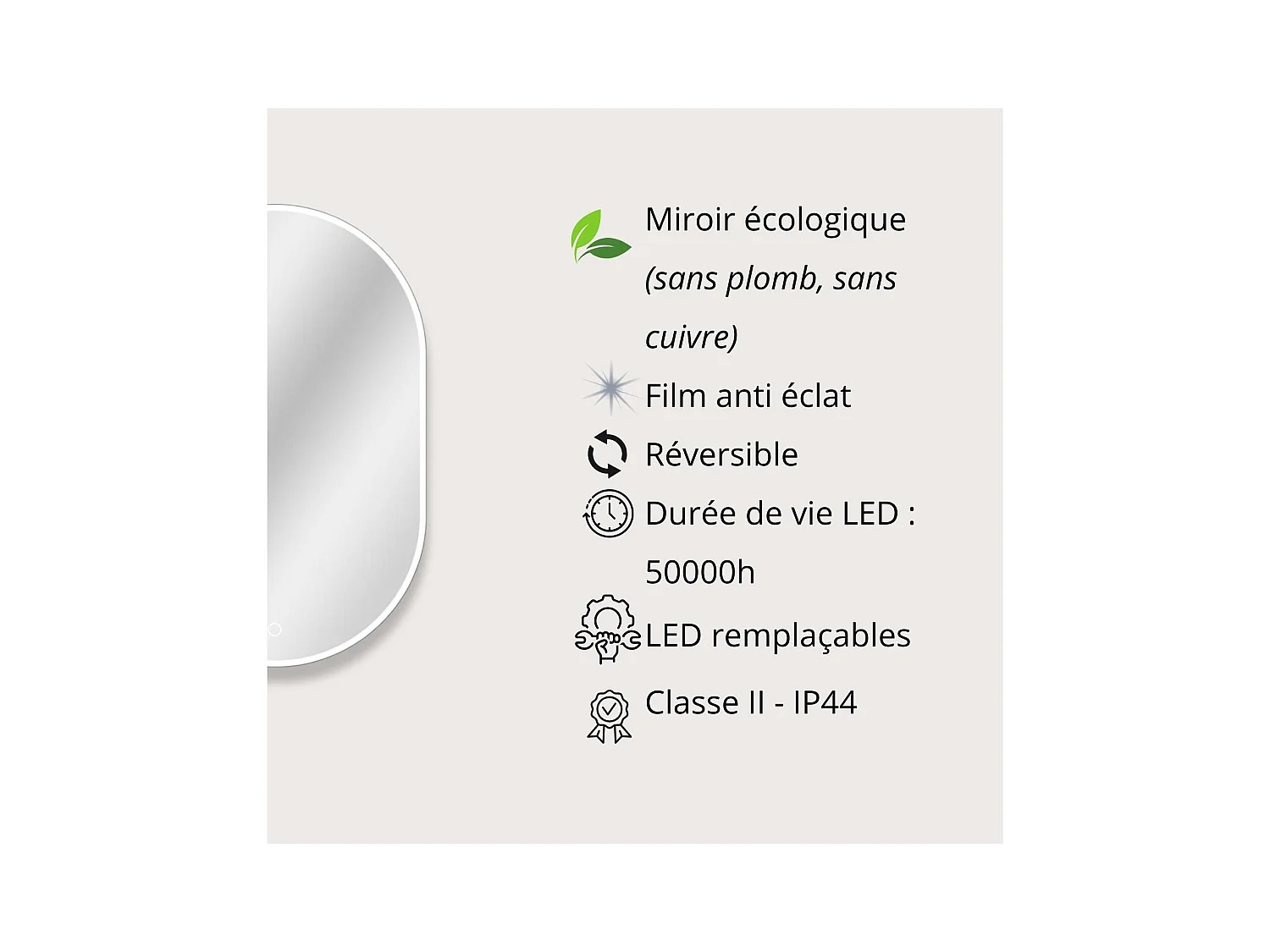 Ovaler LED-Spiegel 85x50cm mit Hintergrundbeleuchtung LUMEA