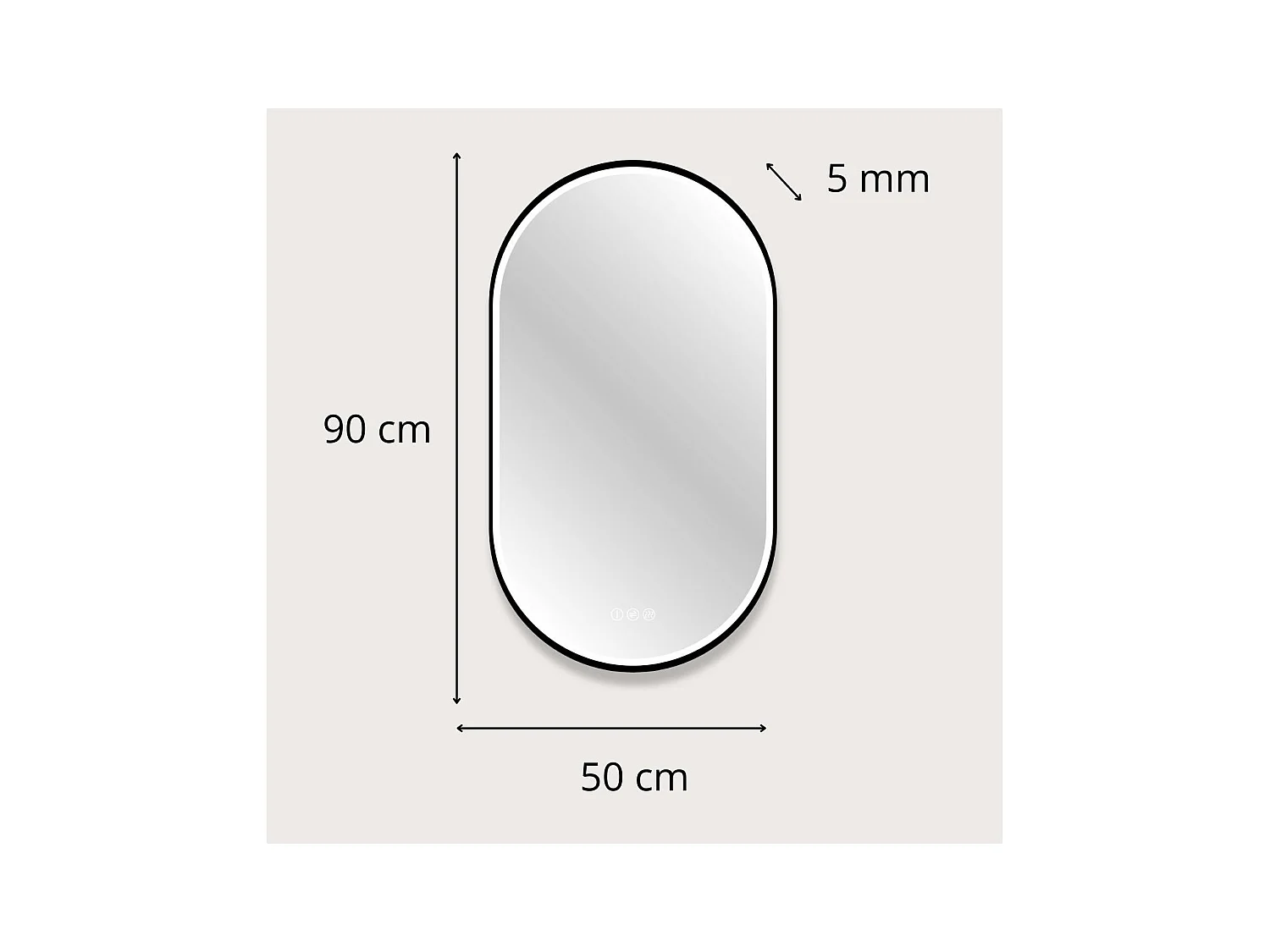 Ovaler LED-Spiegel 90x50cm mit schwarzem Aluminiumrahmen LYSEA