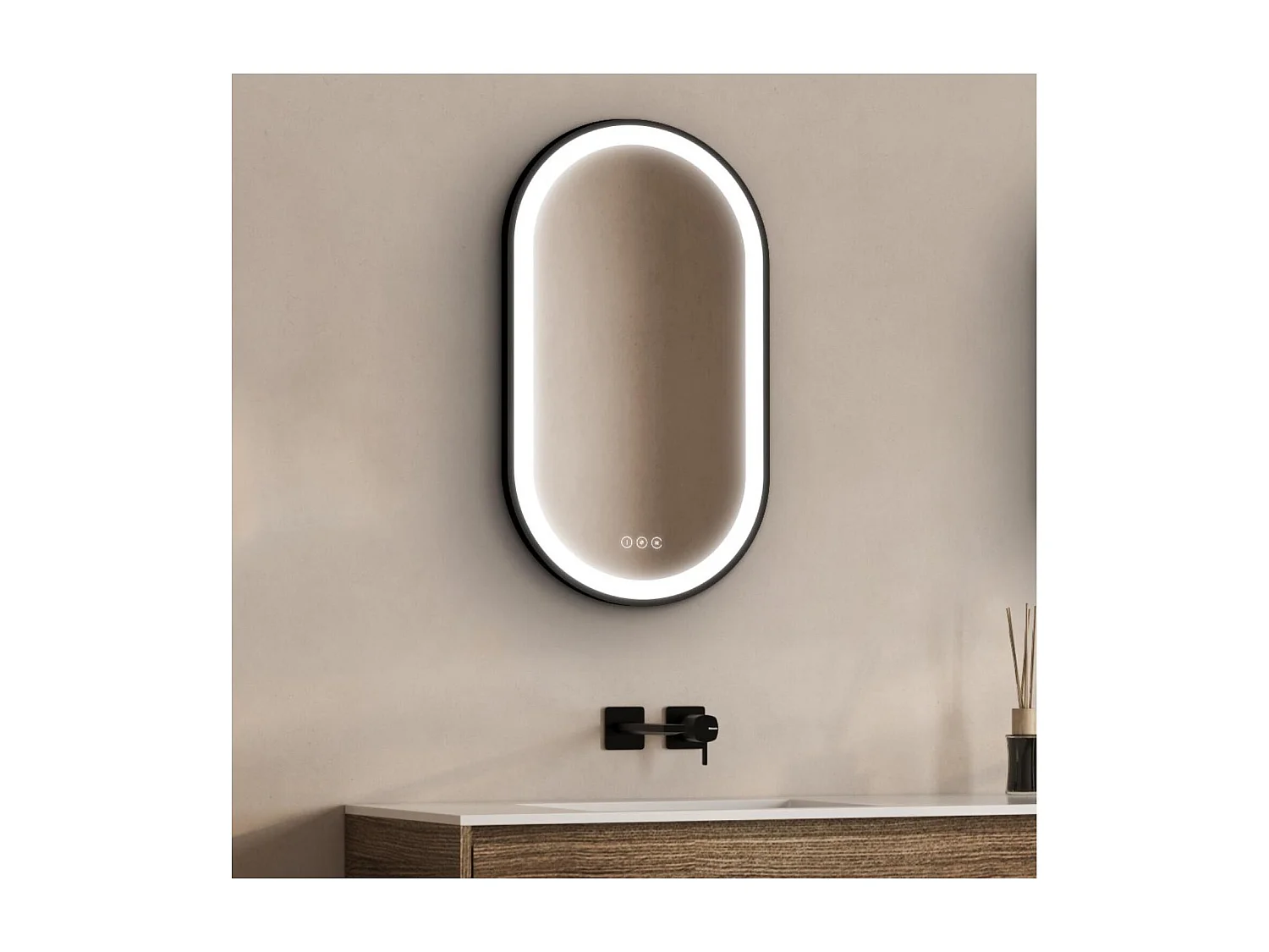 Espejo LED ovalado 90x50cm con marco de aluminio negro LYSEA