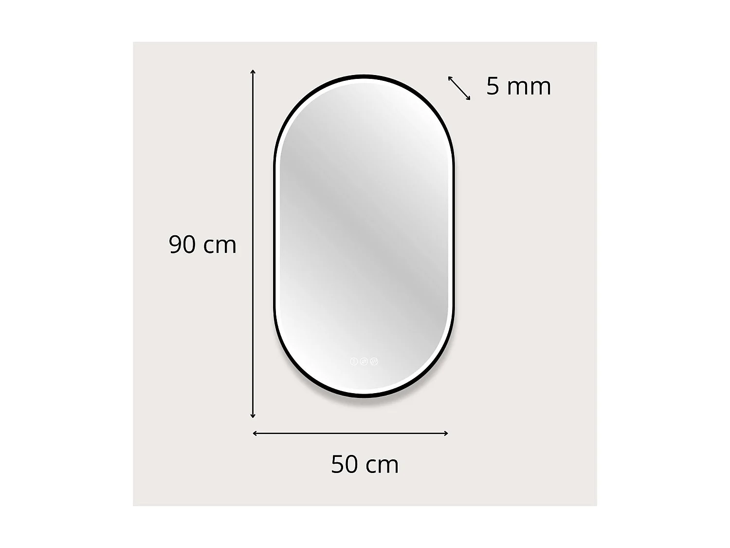 Espejo LED ovalado 90x50cm con marco de aluminio negro LYSEA