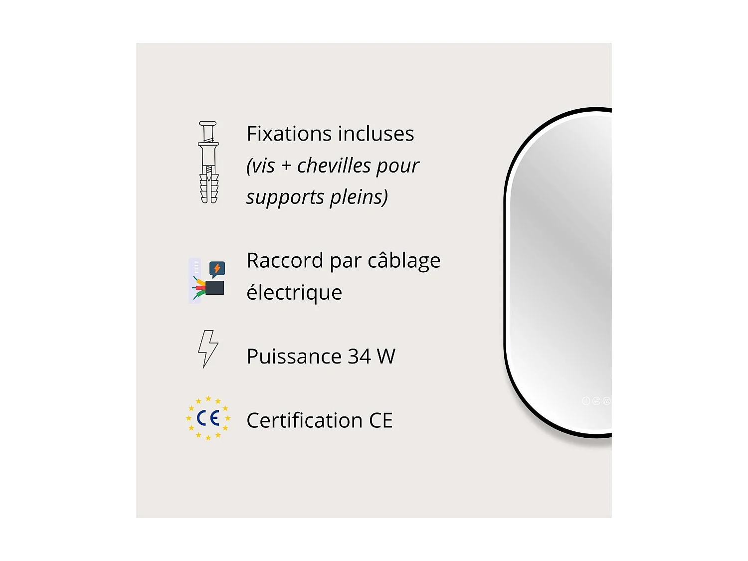 Espejo LED ovalado 90x50cm con marco de aluminio negro LYSEA