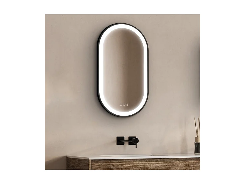 Ovale LED-spiegel 90x50cm met zwart aluminium frame LYSEA
