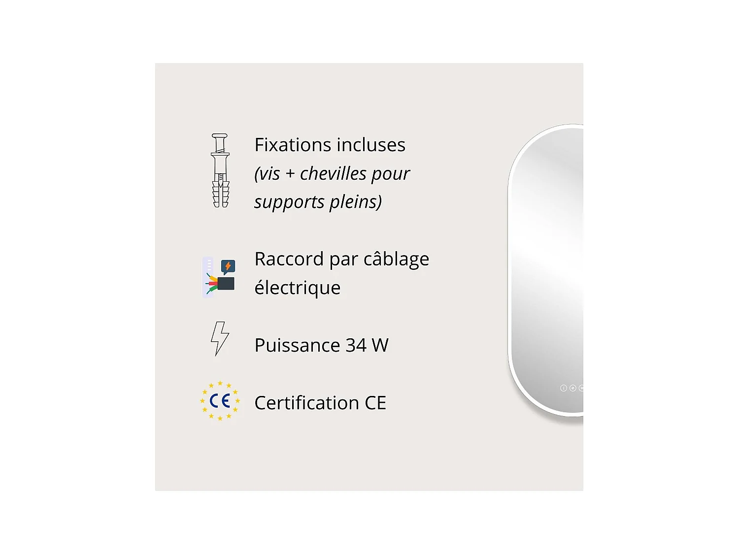 Ovaler LED-Spiegel 90x40cm mit NUVIA-Hintergrundbeleuchtung