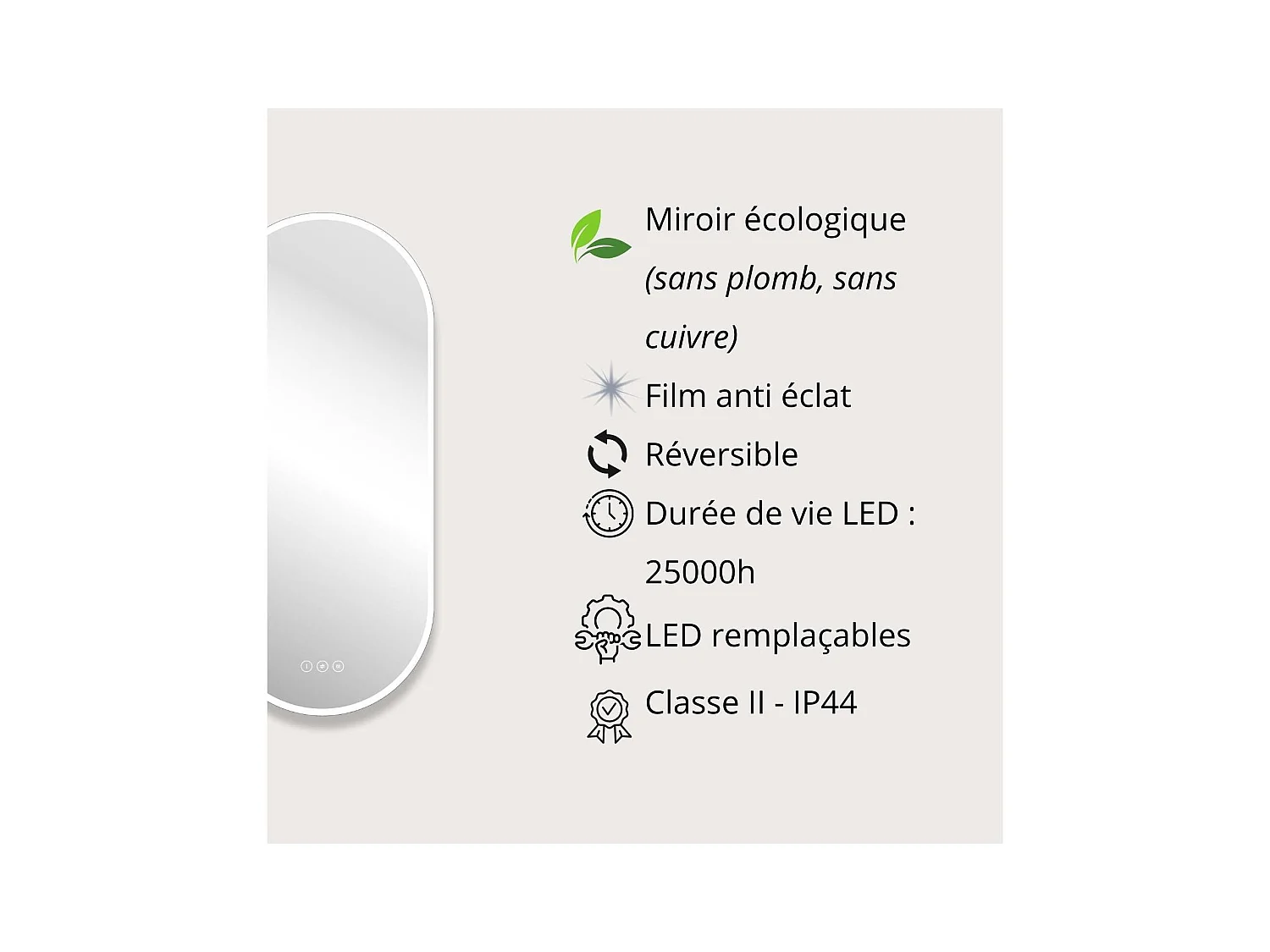 Ovaler LED-Spiegel 90x40cm mit NUVIA-Hintergrundbeleuchtung