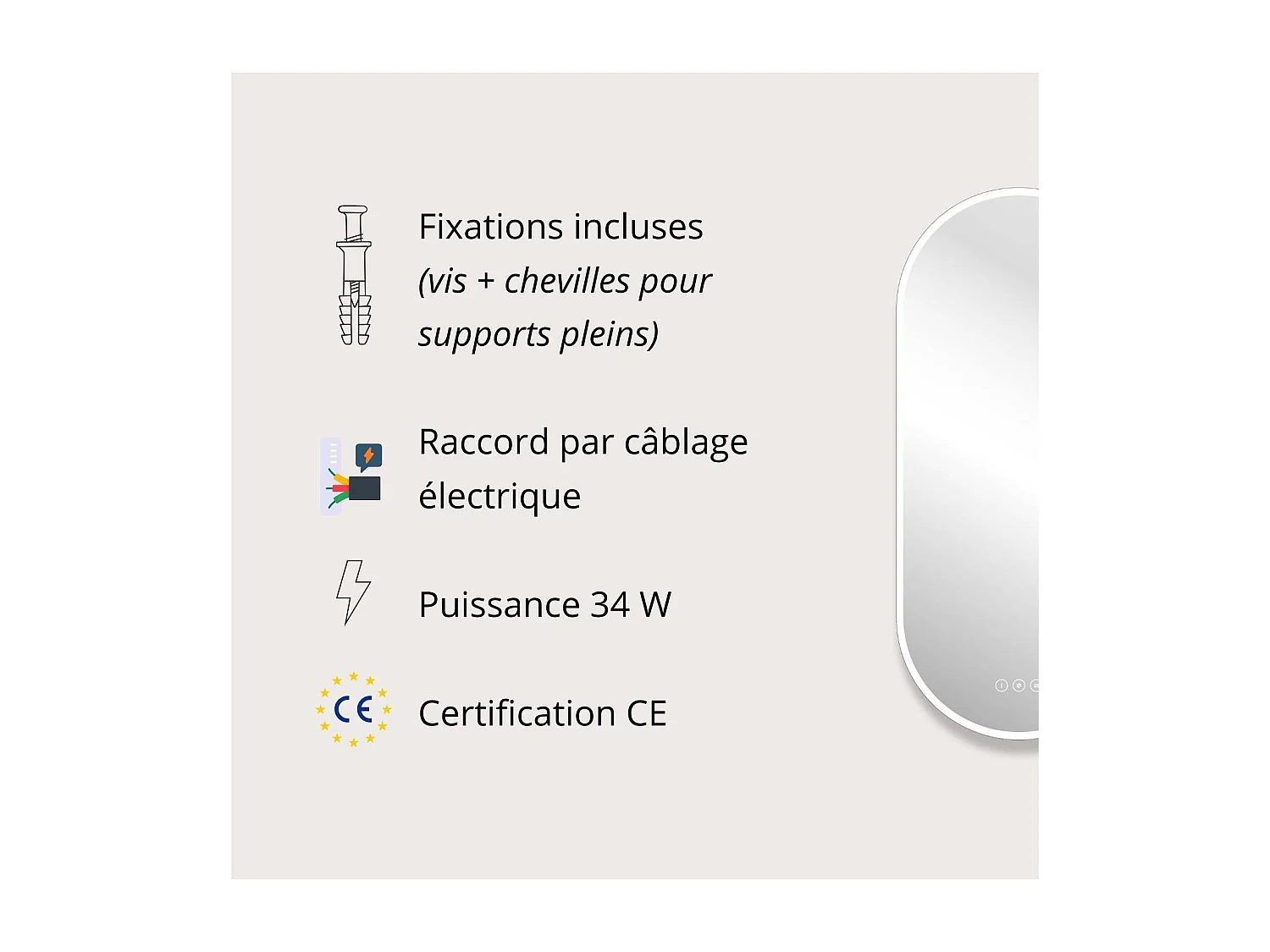 Ovaler LED-Spiegel 90x40cm mit NUVIA-Hintergrundbeleuchtung