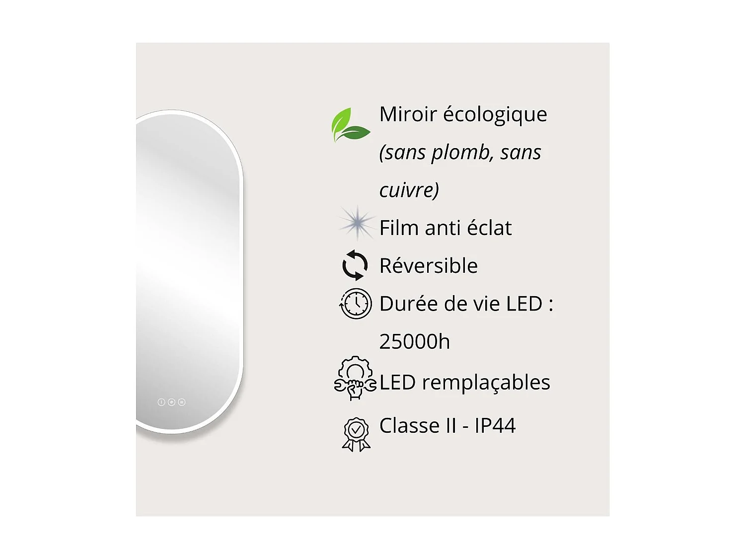 Ovaler LED-Spiegel 90x40cm mit NUVIA-Hintergrundbeleuchtung