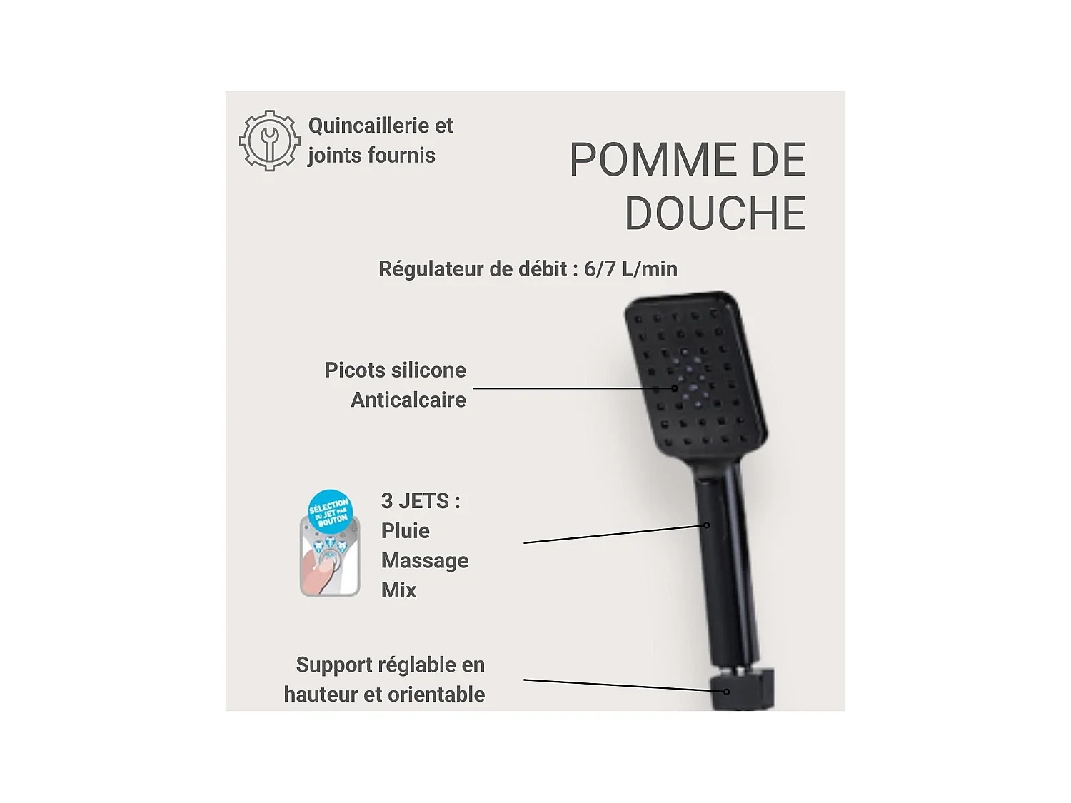 MORK vierkante douchekolom van roestvrij staal