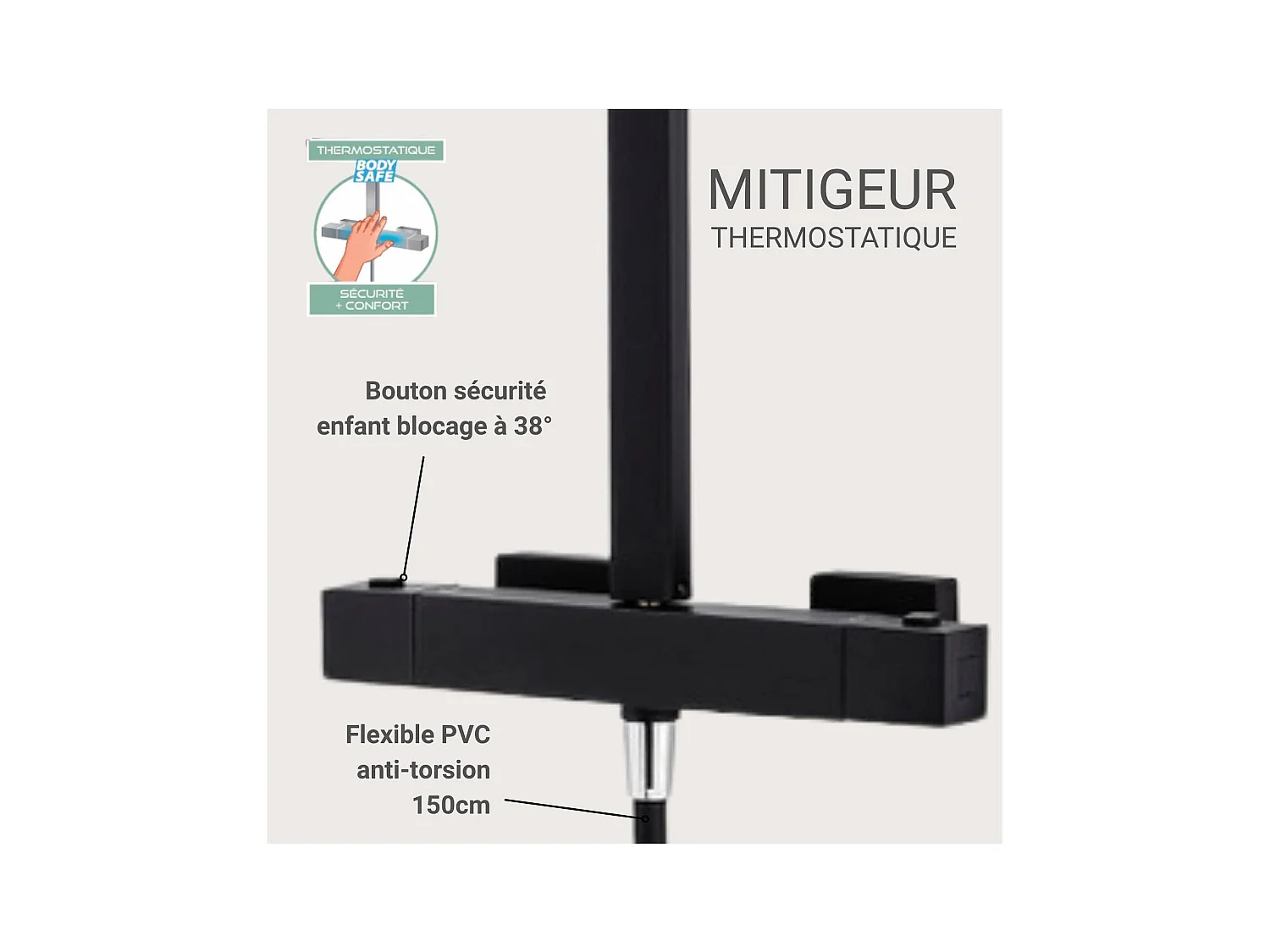 MORK vierkante douchekolom van roestvrij staal