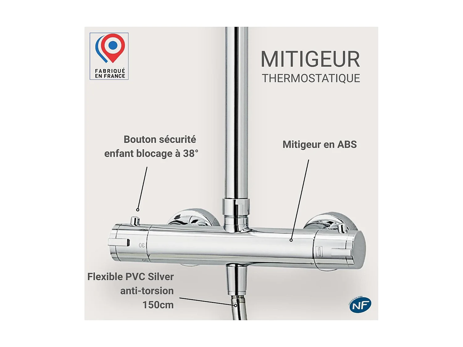 Colonne de douche ronde chromée ISHKA