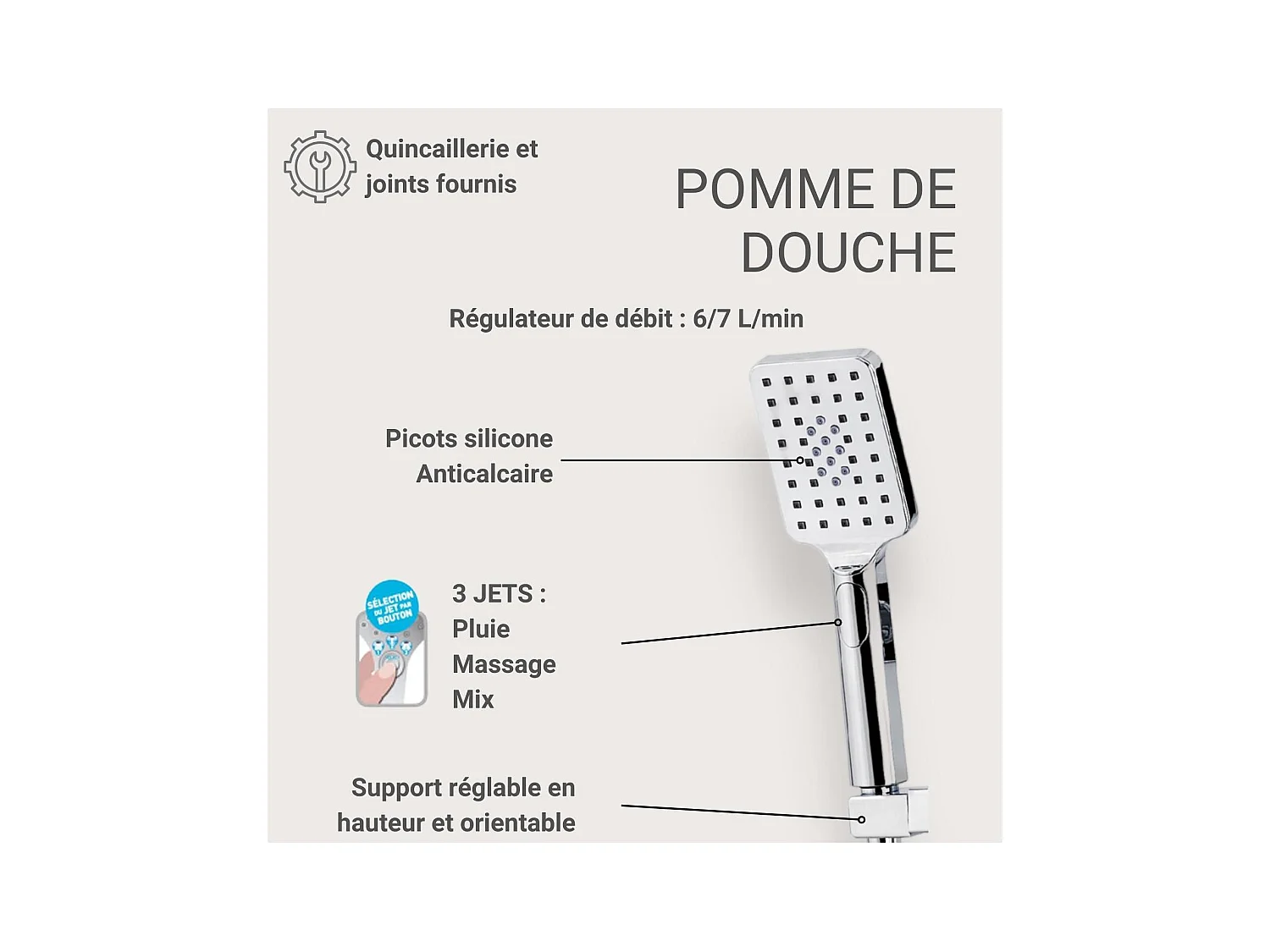 Columna de ducha cuadrada de inox MORK