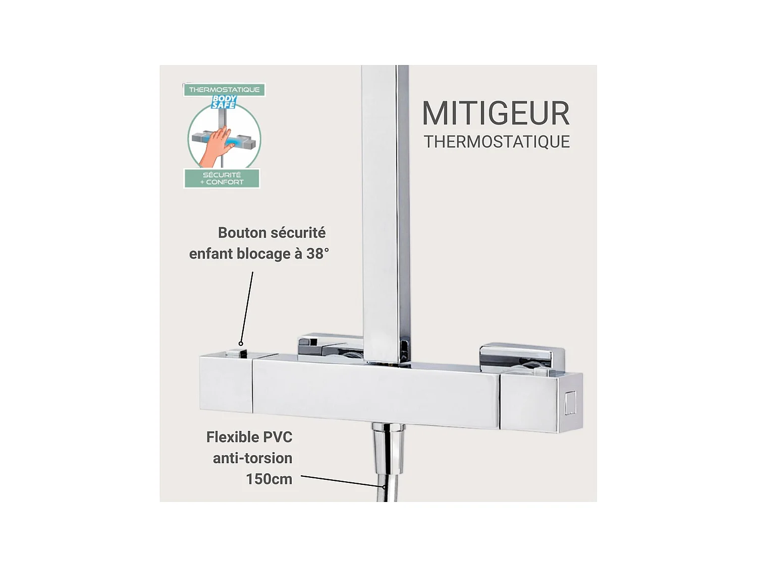 Columna de ducha cuadrada de inox MORK