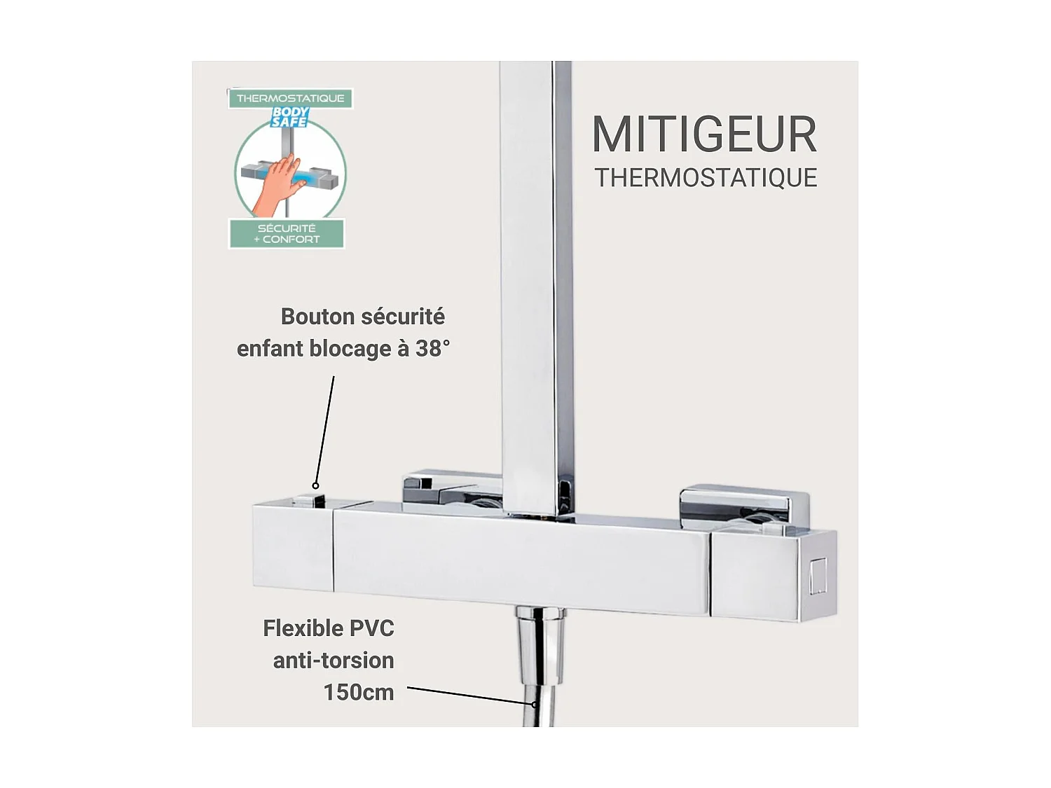 Colonna doccia quadrata in acciaio inox MORK