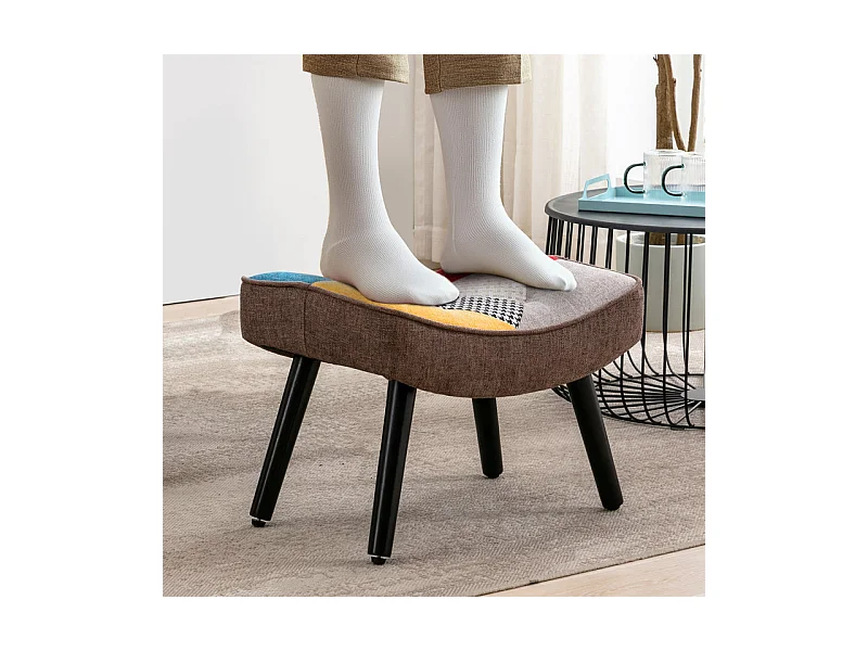 Tabouret patchwork, fauteuil à oreilles, fauteuil à bascule, tabouret décoratif