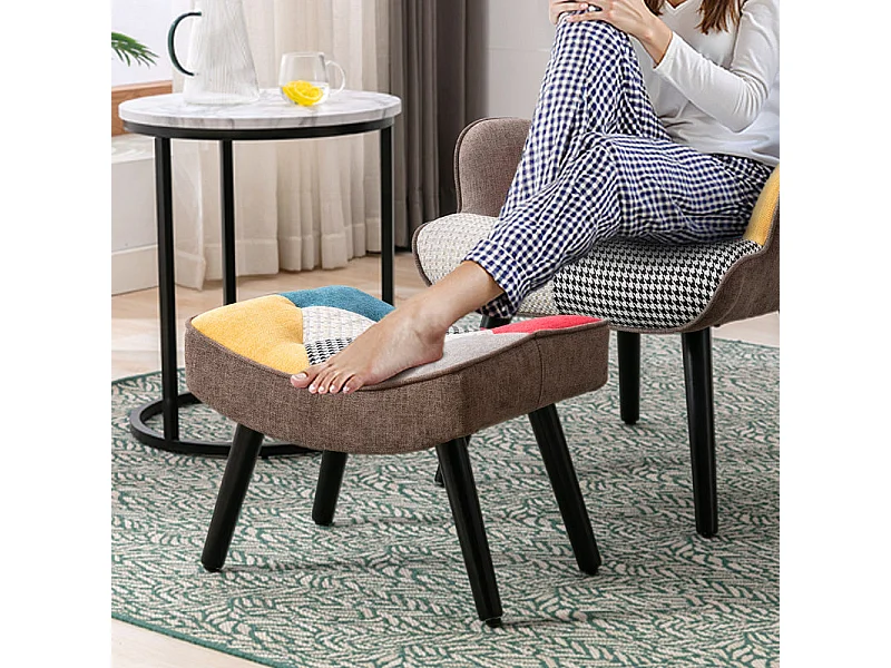 Tabouret patchwork, fauteuil à oreilles, fauteuil à bascule, tabouret décoratif