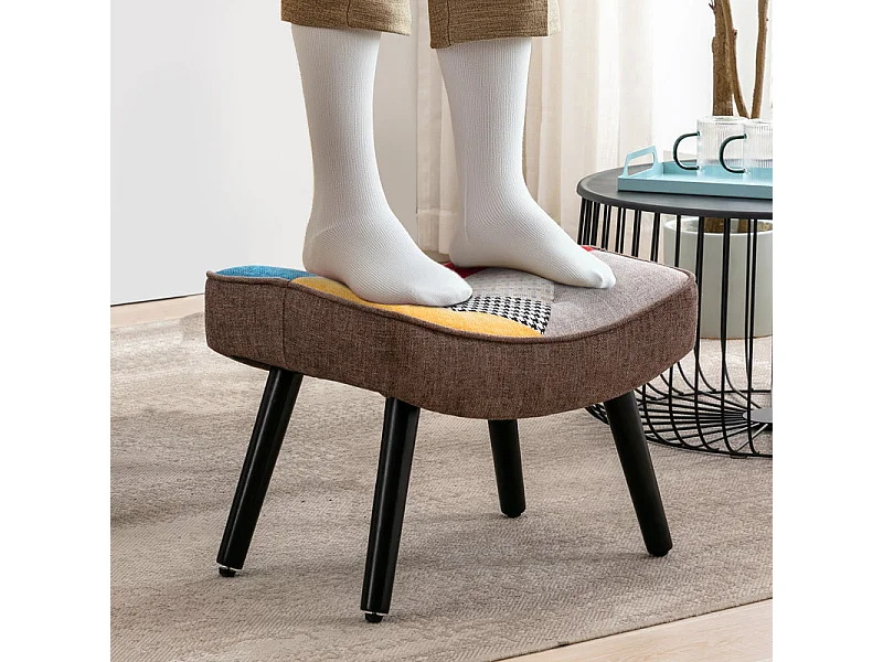 Tabouret patchwork, fauteuil à oreilles, fauteuil à bascule, tabouret décoratif